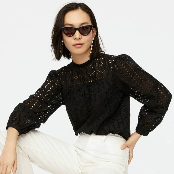 J.Crew NWT Aqua Ditsy Eyelet Tie-Back Top size S - Picture 2 of 10